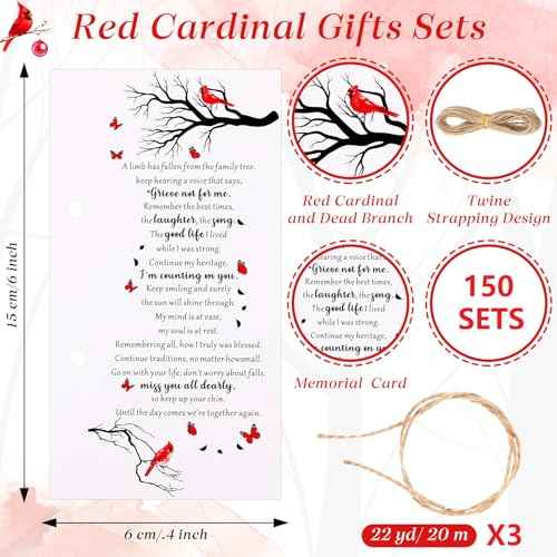Janlaugh 150 Set Memorial Funeral Favors Include Cardinal Prayer Cards and Bamboo Ballpoint Pens Funeral Pocket Token for Guest Sympathy Remembrance Gifts for Loss of Loved One