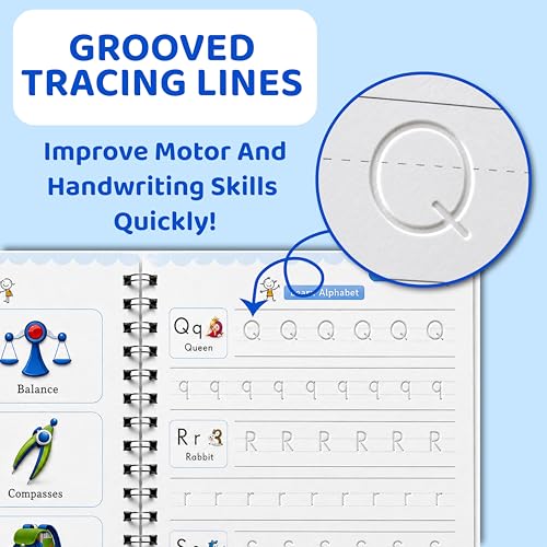 Kids Reusable Handwriting Practice Copybooks with Disappearing Ink Pen - Educational Drawing & Math Workbook Set for Ages 3-8