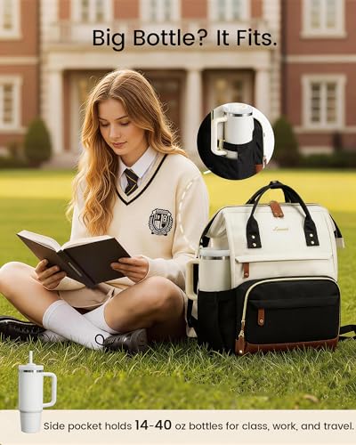 LOVEVOOK 15.6 Inch Waterproof Laptop Backpack for Women - Beige-Black
