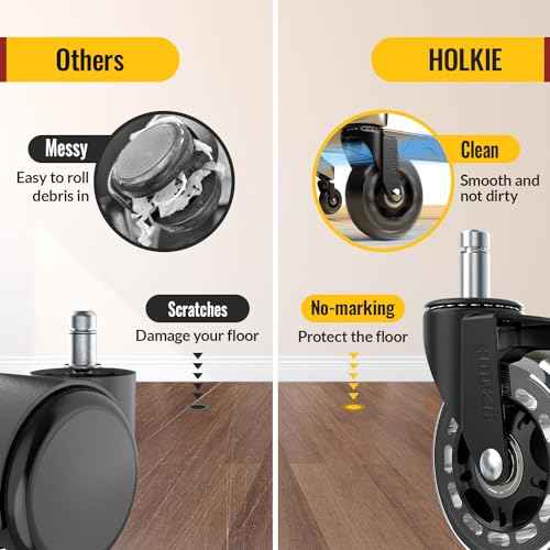 HOLKIE Office Chair Wheels 10pack Roller Blade Caster Rubber Replacement for Office 11x22mm Transparent 3 Inch, Desk Rolling Set of 10 for Hardwood Floors Gaming Chair Wheels Smooth & Silence Gliding