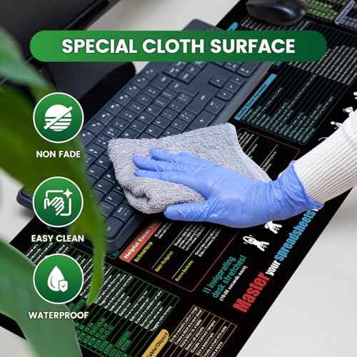 Waterproof Excel Cheat Sheet Desk Pad, Updated Shortcuts Mouse Pad(31.5"x11.8") | Keyboard Shortcut & XL Gaming Desk Mat for Office Computer | Non-Slip Stitched Edges | Employee Appreciation Gifts