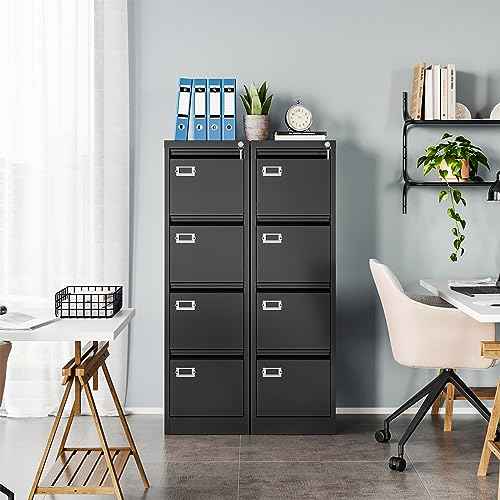 MIIKO 4 Drawer Filing Cabinets with Lock, Metal File Cabinet with 4 Drawers, Home Office File Folders Cabinet for Letter Legal A4 File Size