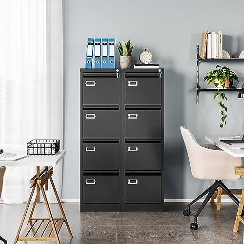 MIIIKO Black 4 Drawer Metal File Cabinet with Lock, Vertical Office Storage 50"