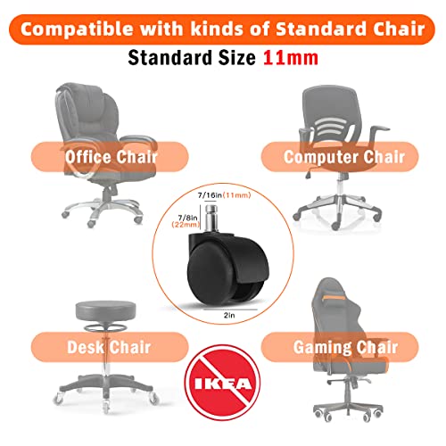 Omyoffice 5-Pack Office Chair Replacement Wheels in Black - 7/16in x 7/8in Casters