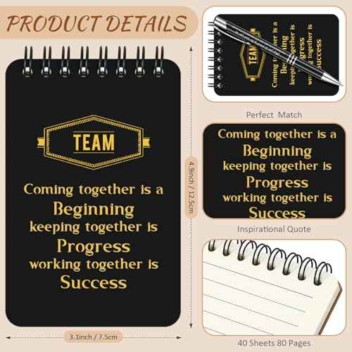 Fulmoon 80 Pcs Employee Appreciation Gifts Set Include Notepad Pen Thank You Keychain Organza Bag, Going Away Retirement Birthday Christmas Team Gift for Member Coworker(Black,Team)