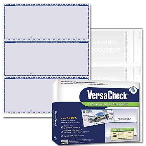 VersaCheck Secure Checks - 750 Blank Business Checks - Blue Premium - 250 Sheets Form #3000-3 Per Sheet