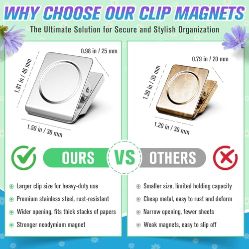 Mukfirm 12 Pack Large Silver Magnetic Clips - Heavy Duty Note & Paper Clips