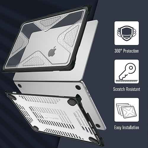 Fintie Case for MacBook Air 15 Inch A3241 A3114 A2941 (2023 2024 2025 Release) - Heavy Duty Rugged Hard Shell Case Cover with TPU Bumper for MacBook Air 15.3" M2 M3 M4 Chip, Clear