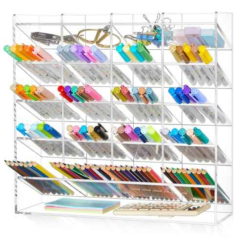 Acrylic Pen Organizer Storage for 250 Markers Vertical Marker Organizer Acrylic Pen Display Holder for Office Desk Desktop Stationery Pencil Storage, Clear, 13 x 4 x 12.4 Inch