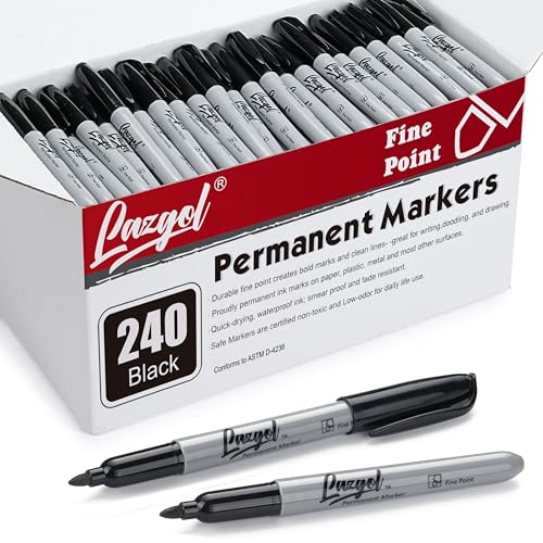 Permanent Markers Bulk, 240 Pack Fine Tip Black Permanent Markers, Waterproof Markers, Premium Smear Proof Pens, Quick Drying, Office Supplies for School, Office, Home