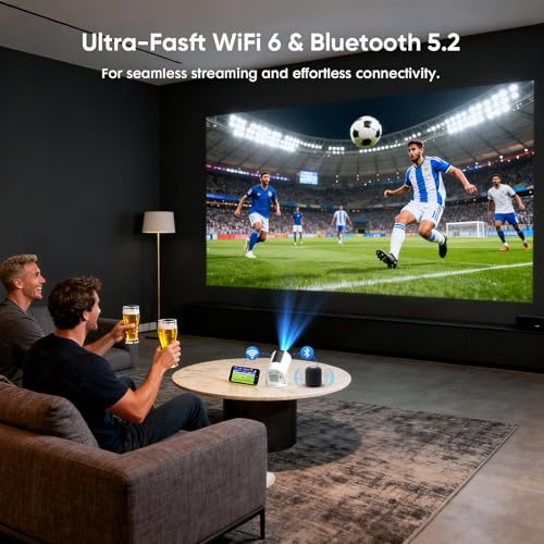 YINCODI White Mini 1080P WiFi Bluetooth Projector with Android TV, 180° Rotation