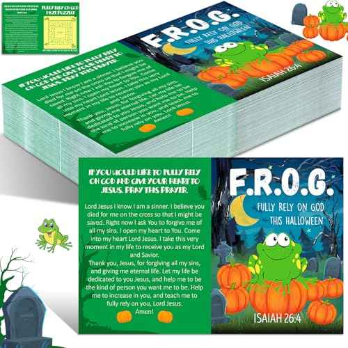 Ireer 240 Pcs Halloween Fully Rely On God Frog Bible Tracts Religious Gospel Tract Bulk Heartfelt Christian Tracts for Prayer Evangelism Church Celebrations Supplies
