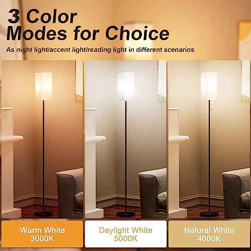 Tall Floor Lamp Set of 2 with Linen Shade - 3 Color Temperature, Black, LED Bulbs, Pull Chain Switch, Easy Assembly(2 Pack)