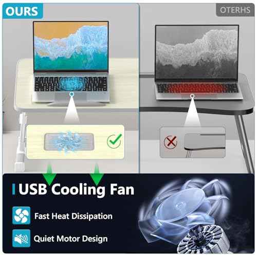 Slendor Laptop Desk Adjustable Laptop Stand Foldable Bed Table Portable Lap Desk Folding Notebook Stand Reading and Writing Holder Breakfast Tray with Drawer and Cooling Fan for Bed Couch Sofa Floor