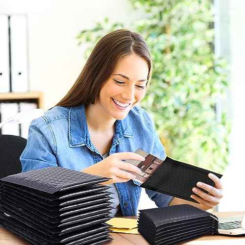 Henoyso 100 Pcs Bubble Mailer 4 Sizes Self Adhesive Black Waterproof Padded Envelopes Cushioning Seal Bubble Shipping Envelopes for Mailing Packaging Small Business Packing Supplies