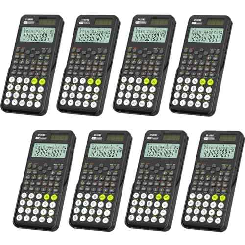 Scientific Calculators Bulk 8 Pack School Supplies, ROATEE 991MS 401 Functions 2-Line Display Desktop Calculator for Student with Sliding Cover, Solar Battery Dual Power for Middle High School Teacher