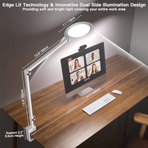 VERSKI LED Desk Lamp for Video Conferencing, Webcam Light, Reading Light, Dimmable 4 Color Modes, 18W Desk Light, Clip on Light, Eye Care Zoom Light, for Home Office and Office Use, White