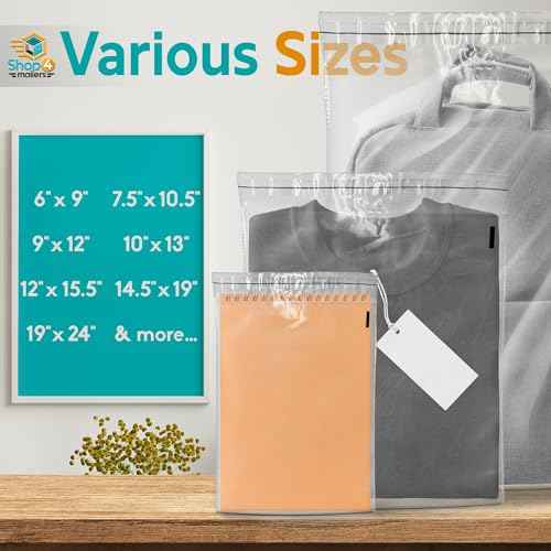 Shop4Mailers 9 x 12 Clear Plastic Poly Bags 1.5 Mil Self Seal Packaging for Apparel, Jewelry, Documents, Prints, Gifts, Storage ? Resealable (1000 Pack)