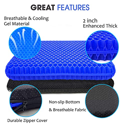 Helishy Gel Seat Cushion 2in Extra Thick 16.5 x 14.5 x 2 Blue for Office Chair Home Car Pain Relief