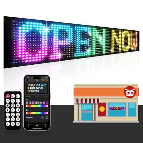 15"x4" Programmable LED Sign for Storefronts, Bluetooth APP Control, Stick-On, USB Powered, IP65 Waterproof Advertising Display