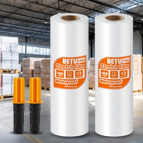 BETU 15-Inch Clear Stretch Shrink Wrap for Moving & Storage | 2 Pack, 1000ft