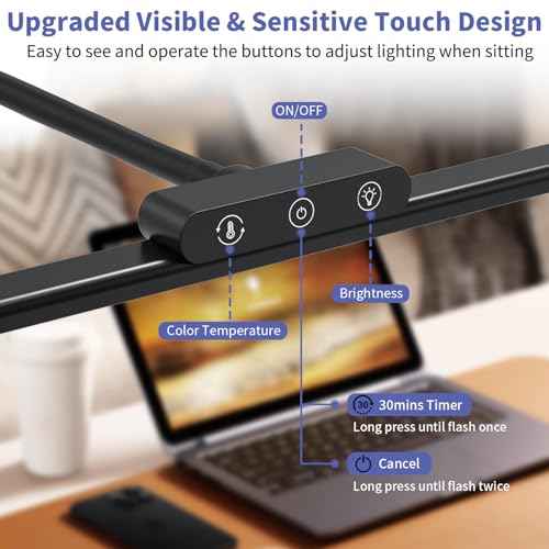KableRika LED Desk Lamp with Base: Bright Desk Lights for Home Office - Eye Care Reading Table Lamps - Dimmable Desktop Lighting for Computer Monitor Study Drafting Black
