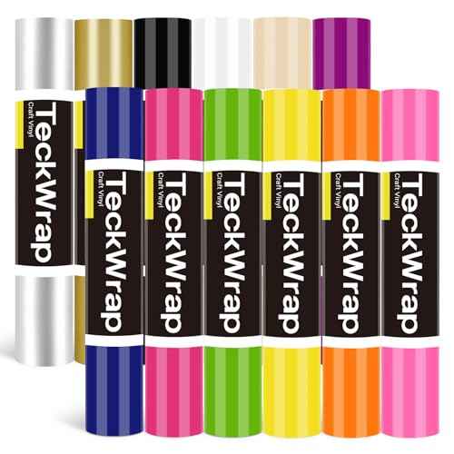 TECKWRAP Permanent Vinyl, Rainbow Sampler - 12in x 5ft Rolls 12 Colors Permanent Adhesive Vinyl Rolls for Cricut, Silhouette, Cameo Cutters, Signs, Scrap-Booking, Craft, Die Cutters