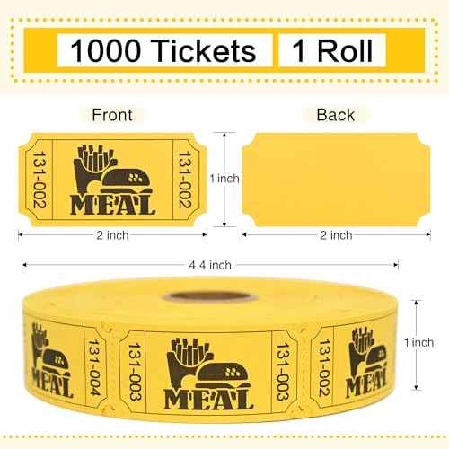 ESSENTIAL 1000 Raffle Tickets Rolls, Meal Tickets Single Roll for Events, Leisure, Movie Watching, Entertainment, Class Reward & Prizes - 5 Color Selection (Yellow)