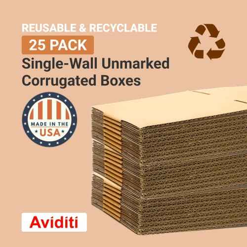AVIDITI Shipping Boxes Medium 14"L x 9"W x 6"H, 25-Pack | Corrugated Cardboard Box for Packing, Moving and Storage 14x9x6