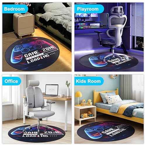 Gaming Chair Mat for Hardwood Floor,Round Non-Slip Controller Design Office Chair Mats,Durable Hard Floor Protector Game Rug,Computer Chair Mat for Home Office Gaming Room 47in