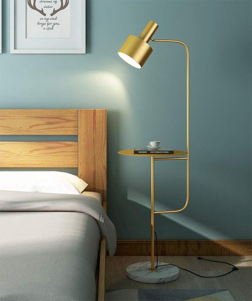 Hsyile Lighting KU300217 Contemporary Modern Creative Floor Lamp with a Table,Suitable for Living Room,Den,Office,Bedroom - E26 Base - Brushed Brass Finish