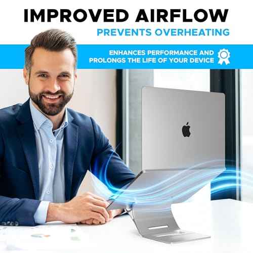 Elestoria Floating Laptop Stand for Desk | Ergonomic & Portable Computer Stand | Fits MacBook and Laptops (8cm H ¡¿ 21cm D ¡¿ 16cm W) | Grey