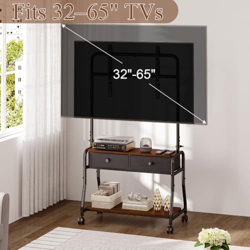 Rolling TV Stand with Mount for 32–65 Inch TVs – Mobile TV Cart with Wheels, Adjustable Height, Storage Shelf & Drawer