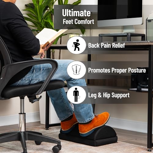 Mind Reader Air-Cloud Memory Foam Under Desk Footrest, Ergonomic Support for Back, Hip, Legs, Knees & Feet, Adjustable Height, Memory Foam, Black