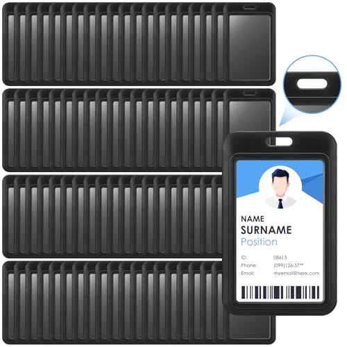 Eaasty 80 Pcs Hard Plastic ID Badge Holder Vertical Slide Open Card Case Black Name Tag Holders Badge Sleeve ID Case Protector with Clear Window for Nurses Office Credit Cards