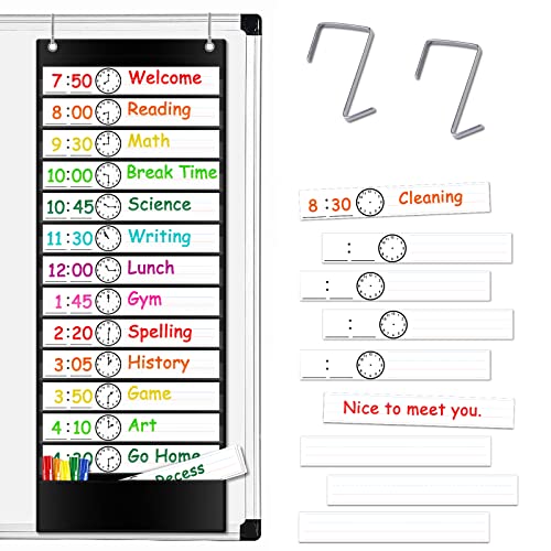 Black Daily Schedule Pocket Chart for Kids Classroom Organization