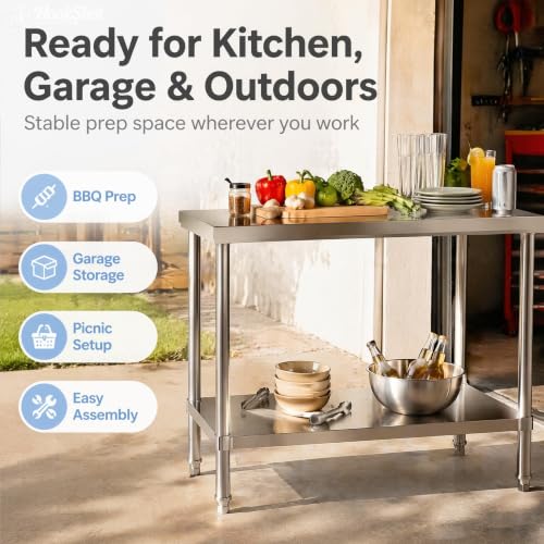 20x40 Stainless Steel Work Table with Adjustable Feet, 900 lb Capacity, 31.5" H