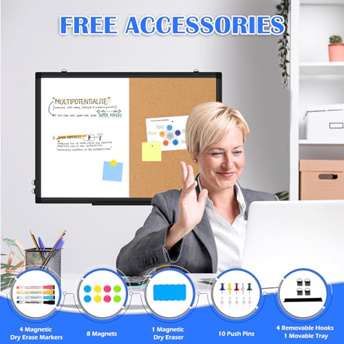 24x18 Whiteboard Corkboard Combo Set - Magnetic Dry Erase & Natural Cork Surface