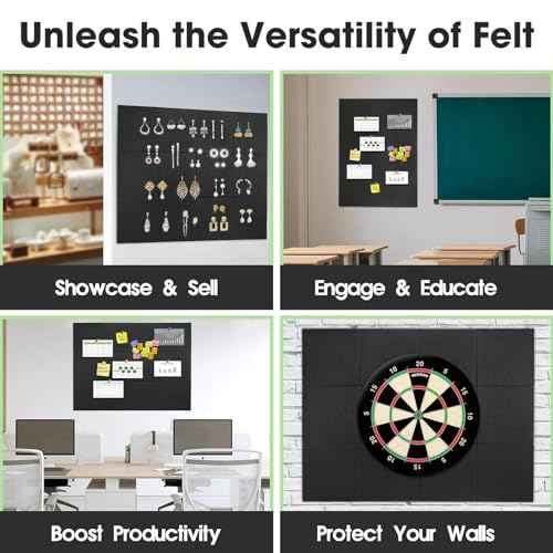 Large Cork Board Felt Wall Tiles 24 Pack, 70"x47" Felt Bulletin Board Pin Board with 48 Safe Removable Adhesive Tabs, 60 Push Pins, Alternative Cork Board for Walls Home Office, Black