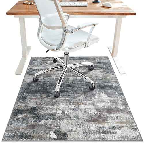 Office Chair Mat for Hardwood Tile Floor, Abstract 36"X 48" Desk Mats for Office Chair on Rolling Chairs Carpet, Desk Anti-Slip 1/5" Thick Rug for Computer Chair, Thin Low-Pile Floor Mat, Dark Gray