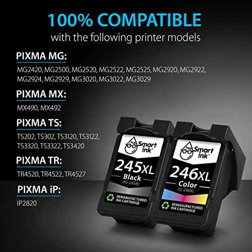 Smart Ink Remanufactured Ink Cartridge Replacement for Canon 245 245XL 246 246XLto use with Pixma MG2522 MX490 TR4520 MX492 MG2522 TR4520 TS3122 MG3022 Printers (Black & Color Combo Pack)