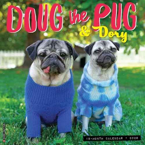 Willow Creek Press, Doug the Pug 2026 Wall Calendar, 12'' X 12'', 18-Month Calendar with Stapled Binding