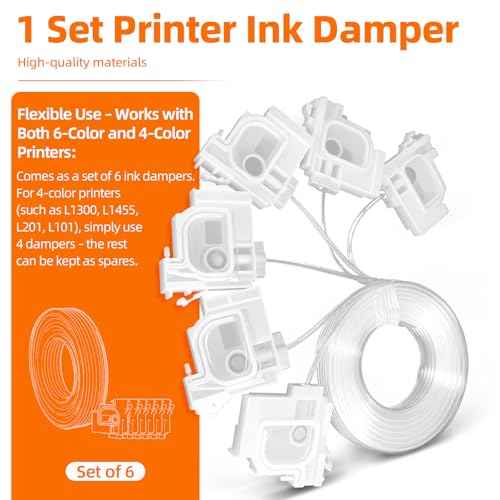 Upgraded 1 Set Printer 6pcs Ink Damper Replacement(with Ink Tube Hose Tubiing) Fits for E-pson L1800 L1300 L1455 L810 L801 L850 L800 L201 L101 Printer DTF