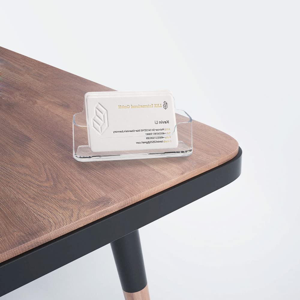 HSYMQ 8 Pack Acrylic Business Card Holder for Desk, Clear Plastic Business Cards Display Holders Stand, Fits 30-50 Business Cards