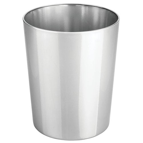 mDesign Round Metal Small 1.7 Gallon Recycle Trash Can Wastebasket, Garbage Container Bin for Bathrooms, Kitchen, Bedroom, Home Office - Durable Stainless Steel - Mirri Collection - 2 Pack - Chrome