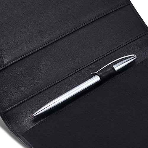 Leather Junior Padfolio for Men & Women with Pen Loop, Italian Calfskin, Business Portfolio Notebook Folder (Classic Black)