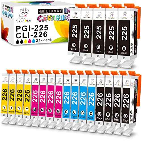 Miss Deer 21-Pack Ink Cartridges 225 and 226, Compatible Replacement for Canon PGI-225 CLI-226 for MG6220 MG6120 MG5320 MG5220 MX882 MX892 (5 Large Black, 4 Small Black, 4 Cyan, 4 Magenta, 4 Yellow)