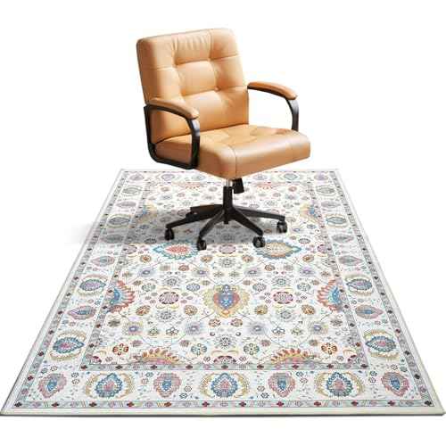 Office Chair Mat for Hardwood Floor,Computer Chair Mat Office Rugs for Rolling Chairs,Under Desk Rug for Floor Protector,Anti Slip Machine Washable Area Rug Beige 48"x60"