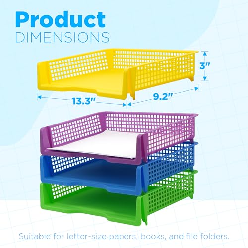 6-Pack Colorful Plastic Turn-In Trays for Teachers, Classroom & Office Organization