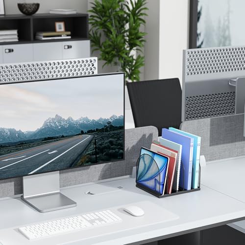 Gianotter Black Desktop File Organizer with 5 Compartments - 9.25"W x 8"D x 7.5"H